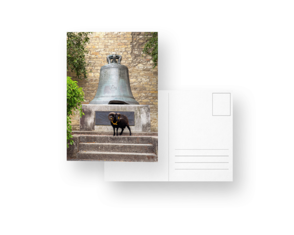 Postkarte: "De Willi Widder entdeckt Schaffhuse" - Motiv Widder & Schillerglocke